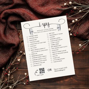 Chasse au trésor pour réception de mariage, chasse aux photos de jeu j&#39;espionne, panneau de table modifiable, imprimable, modèle capture l&#39;amour sur toile SIGNE MOD MINNIE