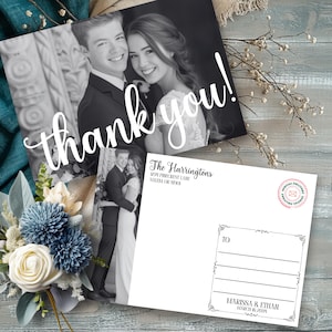 Cartão postal de agradecimento de casamento moderno canva - Digital Ddownload Modelo de foto elegante, cartão de foto personalizado para impressão MINNIE