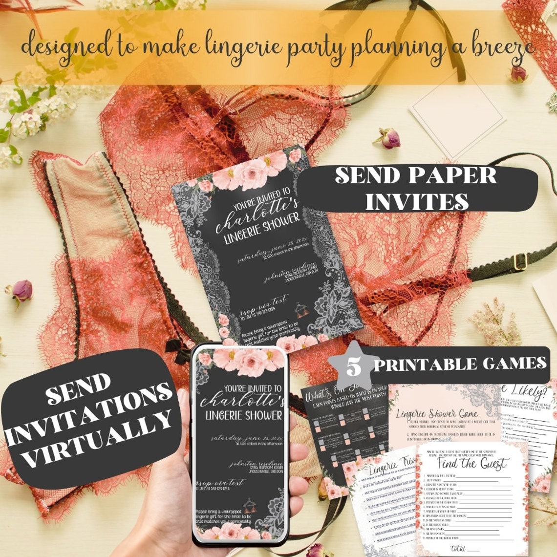 Lingerie Shower Invitation, Shower Party Games, Invitation Template ...