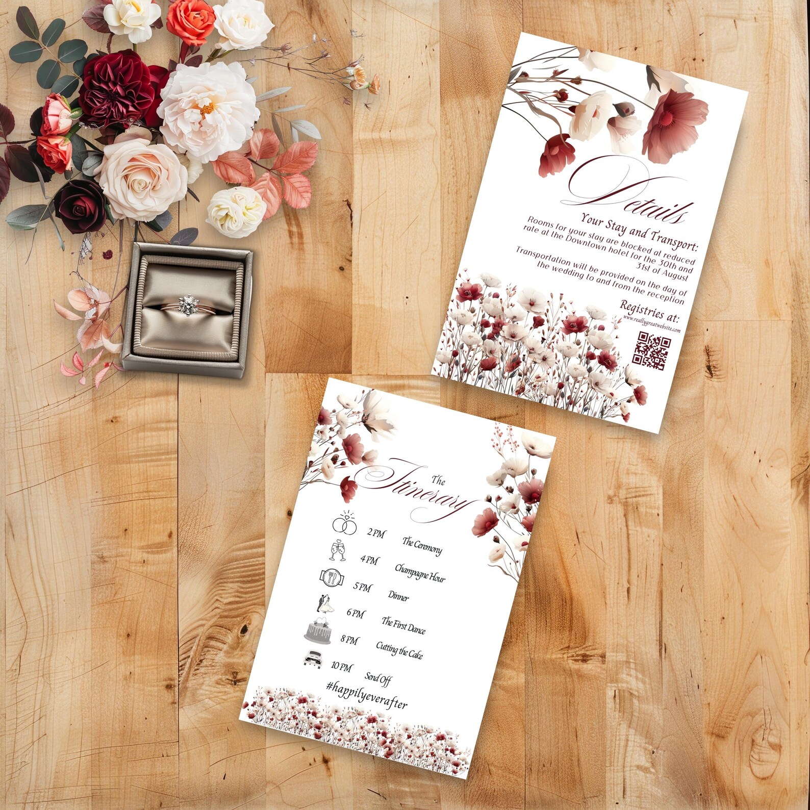 Autumn Wildflowers Details Insert & Itinerary Enclosure Card, Rustic ...