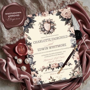 Rococo Crest Wedding Invitation Template | Romantic Vintage Floral Garden Party Invite | Editable Canva Download ROC
