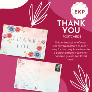 Lot de cartes de remerciement florales fantaisistes Cartes postales de fleurs sauvages Gratitude et amour, polyvalentes pour les mariages, douches nuptiales Modèle sur toile Rustic WILD