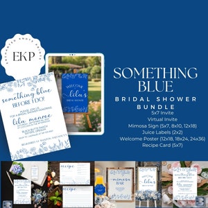 Something Blue Before I Do Kit di invito e decorazioni per brunch per addio al nubilato: poster di benvenuto per matrimonio, cartello Mimosa Bar, etichetta per succhi, ricettario BLU SIGN