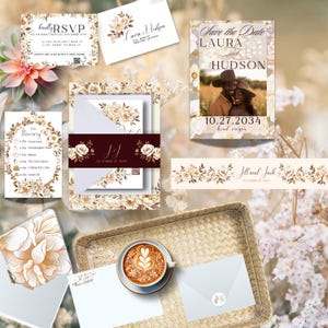Autumn Wedding Invitation Set Fall Flower Digital Download Rustic Fall Invitation Suite Canva Template RSVP QR Postcard Infographic FALL