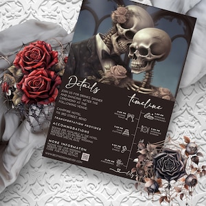 Bis der Tod uns scheidet Hochzeit Detail Kartenvorlage Infografik Timeline Gothic Sammlung Halloween Hallowedding Thema Skelett Paar JACK