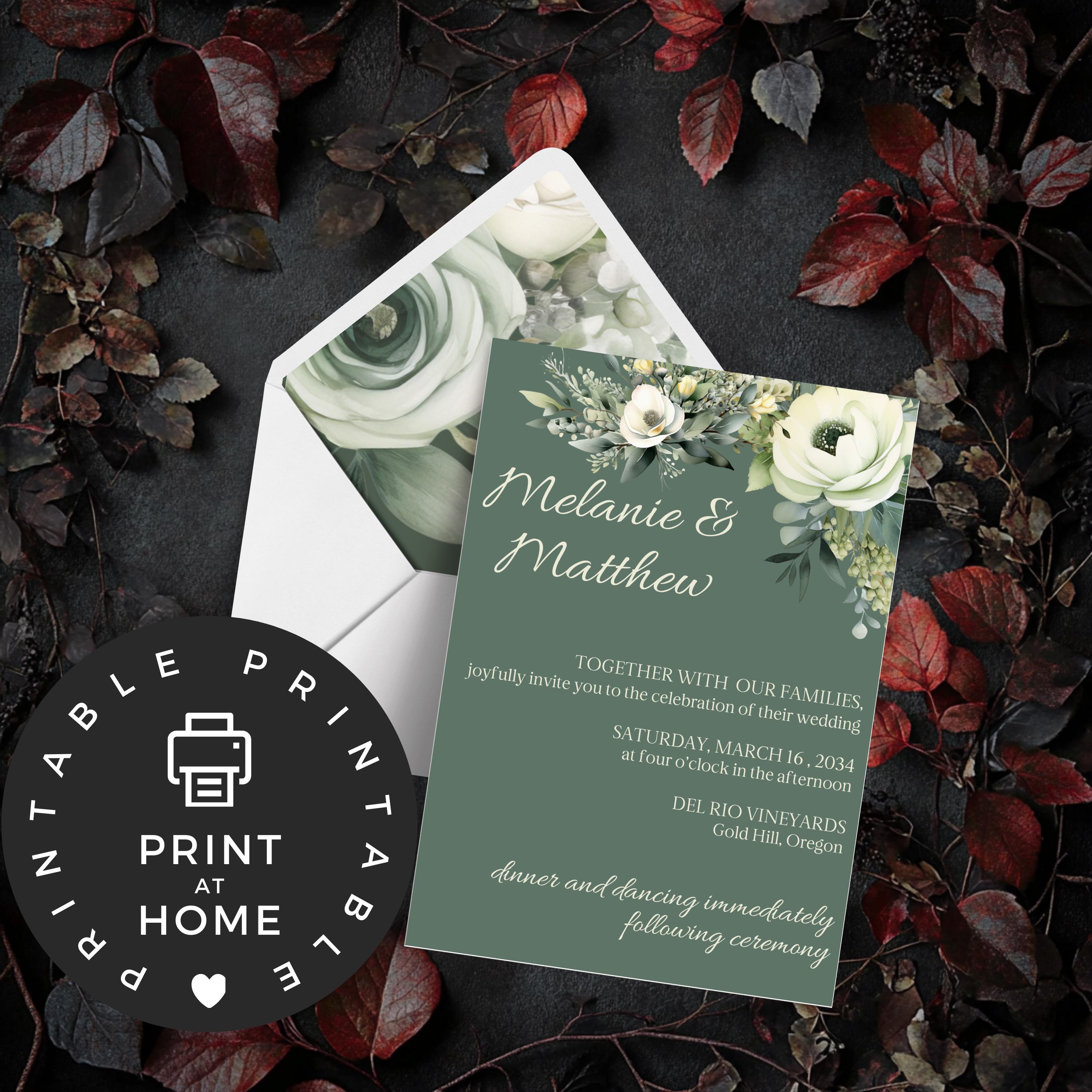 Sage Green Floral Wedding Invitation Set | Rustic Garden Chic Design ...