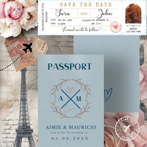 Passport Wedding Invitation Bundle, Boarding Pass Save the Date (Digital Download)