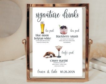 Dog Signature Drinks Sign, Minimalist Wedding Bar (Printable)