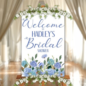 Blue Hydrangea Bridal Shower Welcome, Dusty Blue, Floral Brunch Decor, Wedding Sign, Vintage BLU SIGN VIVIAN