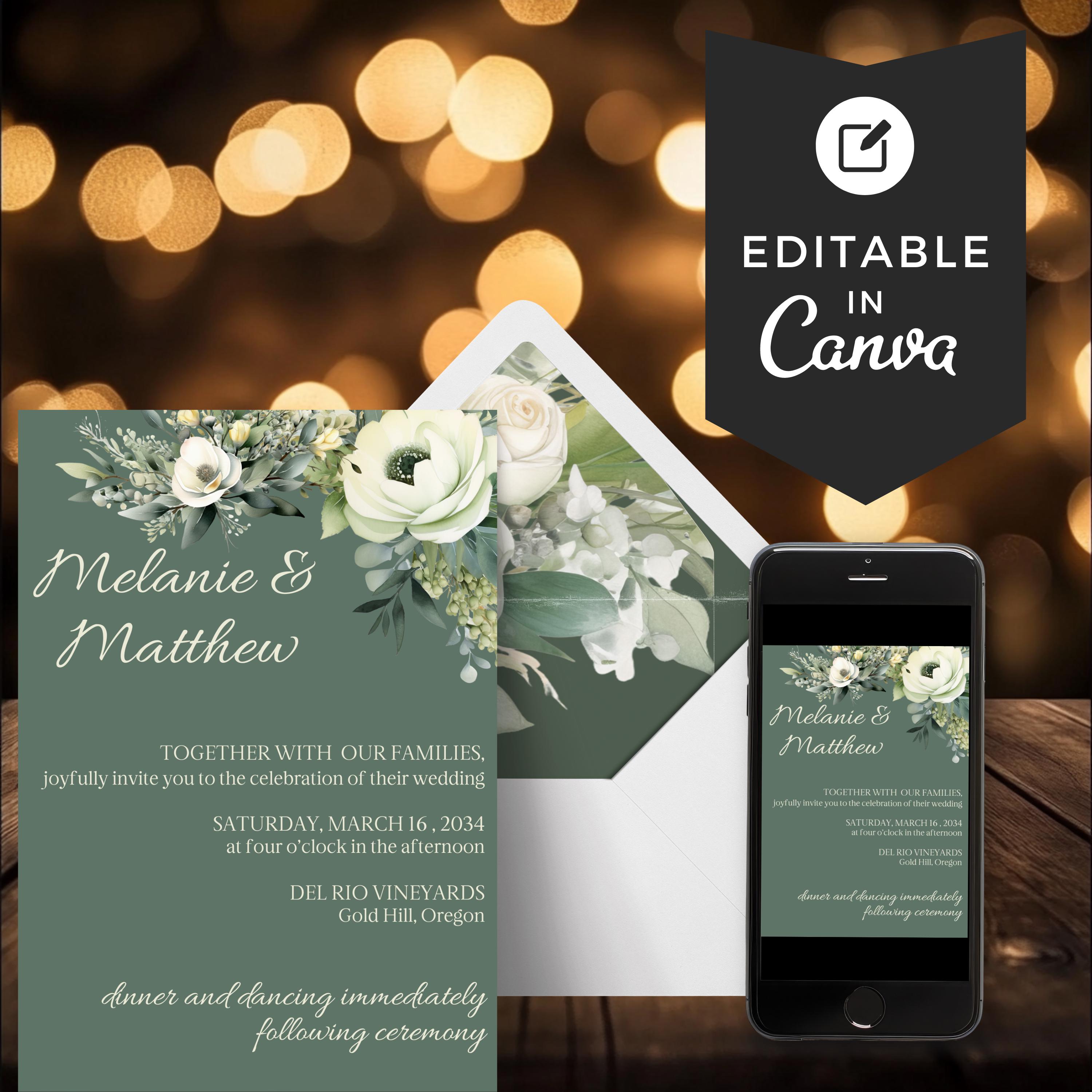 Sage Green Floral Wedding Invitation Set | Rustic Garden Chic Design ...