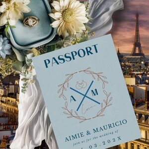 Packen Sie Ihre Koffer und schnappen Sie sich Ihren Pass: Gestalten Sie Ihre Hochzeitseinladung mit Ihrem besten Schuss! Fügen Sie Ihren Foto Travel Theme PASS hinzu