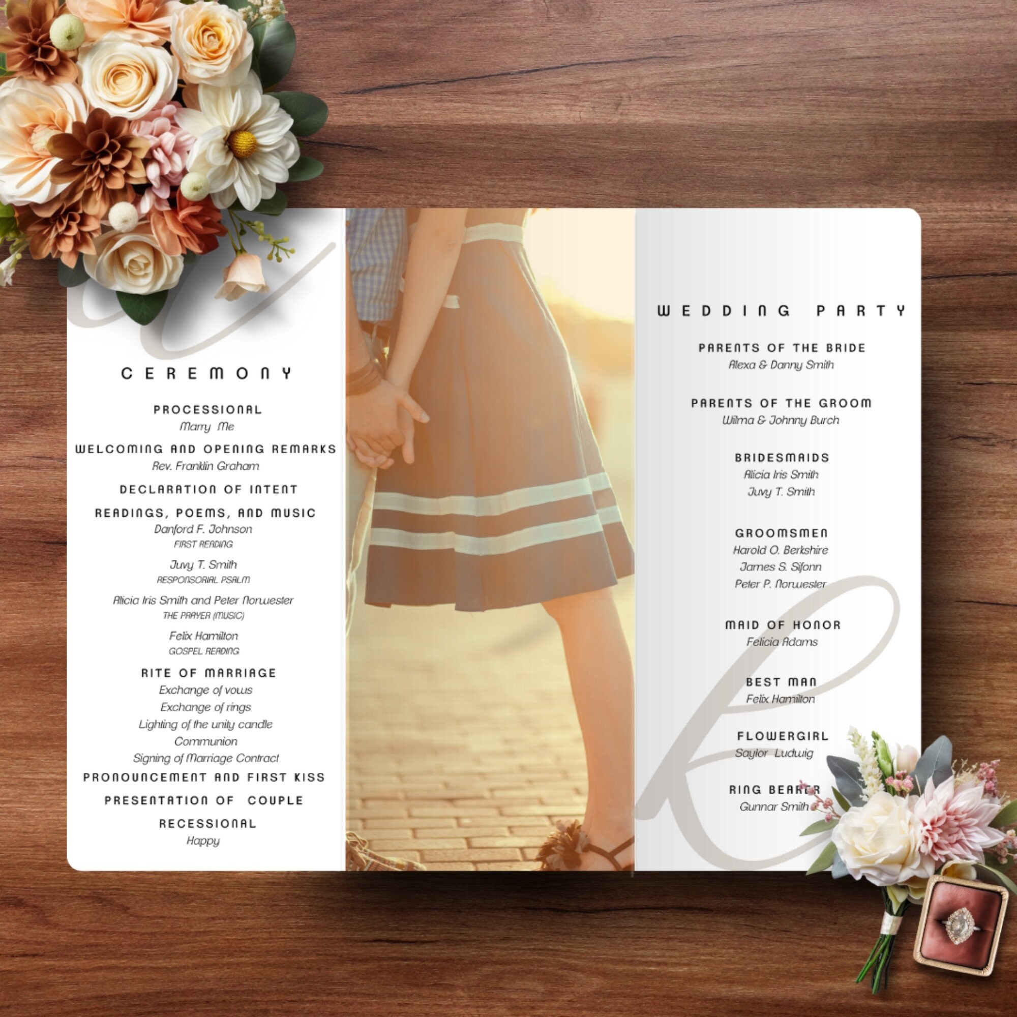 Slim Elegant Trifold Wedding Program With Photos, Editable Infographic ...