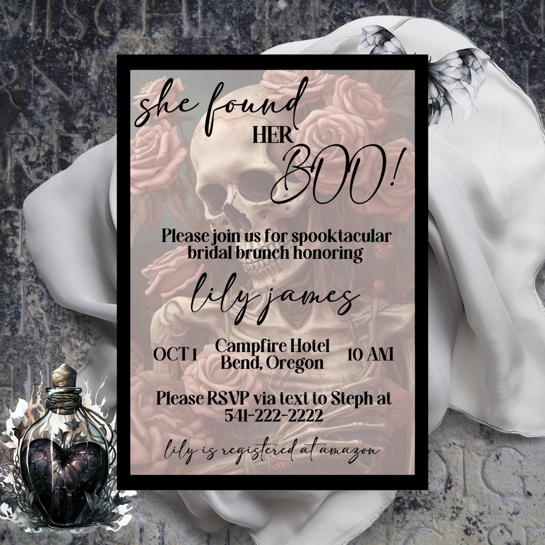 Skeleton Bride Found Her Boo! Bridal Brunch Invitation, Dark Moody ...