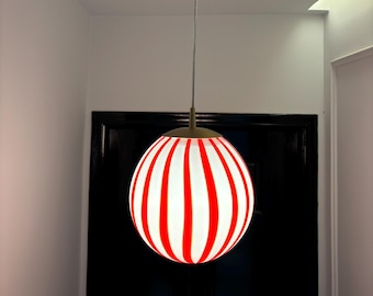 Hand Blown Glass Globe Pendant Light: Red Stripe Candy Ceiling Lamp