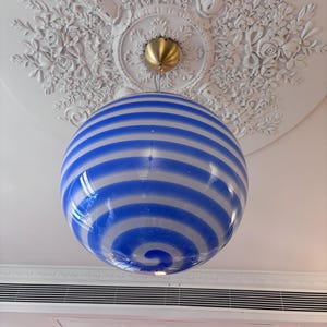 Hand Blown Glass Globe Pendant Light: Cobalt Blue Swirls (D 15.75 Inch/40 cm)