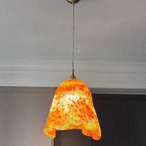 Hand-Blown Glass Pendant Light: Orange & Yellow Dots, Brass Fittings