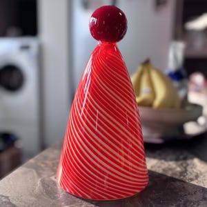 Handmade Red Spiral Glass Table Lamp: Brass Base Desk Light