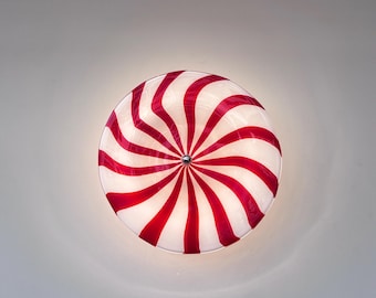 Hand Blown Glass Wall Sconce: Red Candy Stripe LED Ambient Light