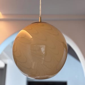 Hand-Blown Glass Globe Pendant Light: Tea Brown Waves, Brass Hardware