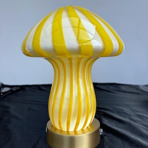 Hand Blown Glass Mushroom Night Light: Yellow Swirl Table Lamp