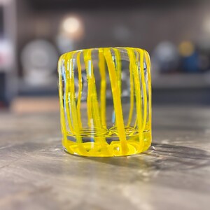 Hand Blown Whiskey Glass: Candy Stripe Lollipop Base, 8 oz