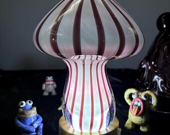 Hand Blown Glass Mushroom Night Light: Purple Swirl Table Lamp-Christmas Lighting