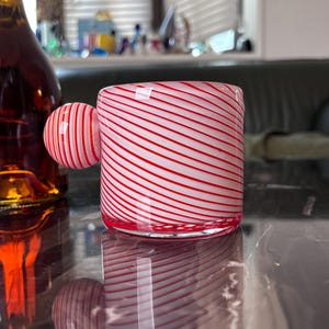 Handblown Candy-Striped Whiskey Glass: Unique Artisan Lollipop Base, 8oz