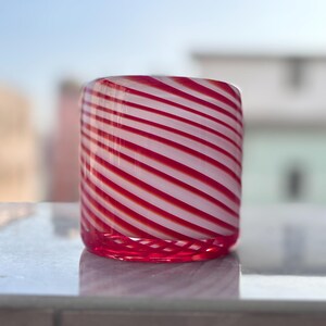 Hand Blown Whiskey Glass: Candy Red Swirl, Heavy Base, 8 oz