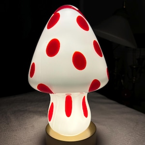 Hand Blown Glass Mushroom Night Light: Red Dot Table Lamp