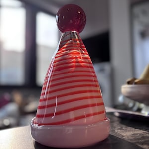 Handmade Red Swirl Glass Table Lamp: Brass Base, Romantic Decor
