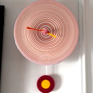 Hand Blown Glass Red Swirls Lollipop Wall Clock: Whimsical Swinging Pendulum Decor
