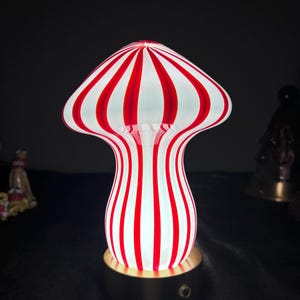 Hand Blown Glass Mushroom Night Light: Red Stripe Desk Lamp