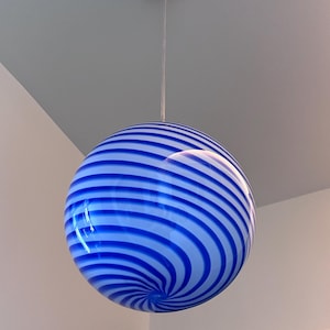 Hand blown Glass Globe Pendant lights in the Candy Shape with Cobalt Blue Swirls-Ceiling Lamp/glass globe chandelier with D 9.8 Inches