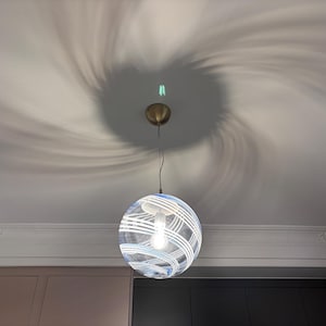 Hand-Blown Transparent Glass Globe Pendant Lighting with blue and White Spiral Patterns – 30 cm diameter glass globe ceiling lights