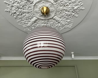 Hand Blown Glass Globe Pendant Light: Black Swirl Chandelier (15.75 Inch)