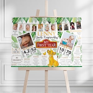 Löwe | Personalisiere Es Selbst Auf Corjl | SOFORTIGER DOWNLOAD | Meilensteintafel | DIN A3 | Mein Erstes Jahr | 12 Monate Fotos | Aquarell