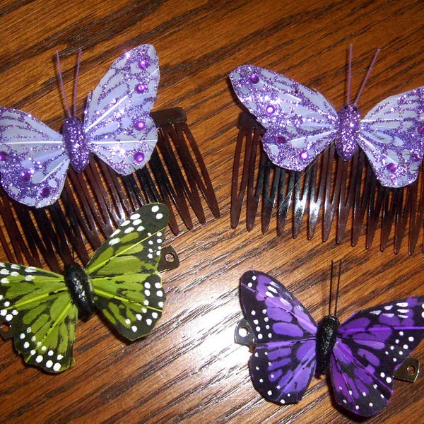 Hair Accessories - Set of 4 Butterflies for the Hair - Set of 2 Butterfly Clips - Set of 2 Butterfly Hair Combs