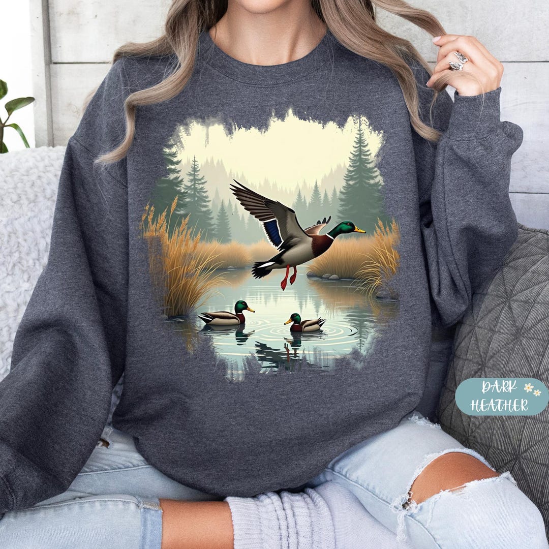 Black White Duck Mallard Pattern Print Men Pullover Hoodie