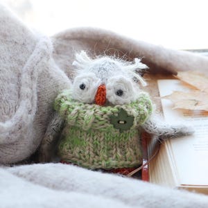 Owl knitting pattern Knitted bird  Wise owl knitting pattern Knitted toy Tiny toy pattern Owl in sweater Kid's toy School toy Gift DIY toy