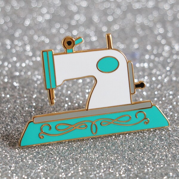 sewing machine enamel pin, crafty enamel pin, hard enamel pin, enamel pin set, sewing machine pin, cute enamel pin, scissor enamel pin TEAL