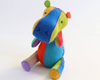 Felt Hippo Sewing Pattern: Instant download, Hand Sewn Plush Hippopotamus Toy (PDF Pattern)