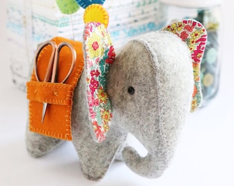 elephant pin cushion pattern, elephant pattern, felt elephant, needle minder, elephant pdf, sewing caddy, instant download