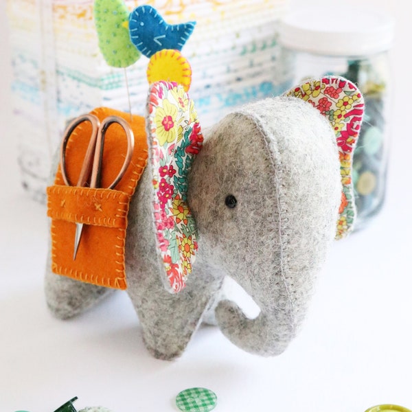 elephant pin cushion pattern, elephant pattern, felt elephant, needle minder, elephant pdf, sewing caddy, instant download