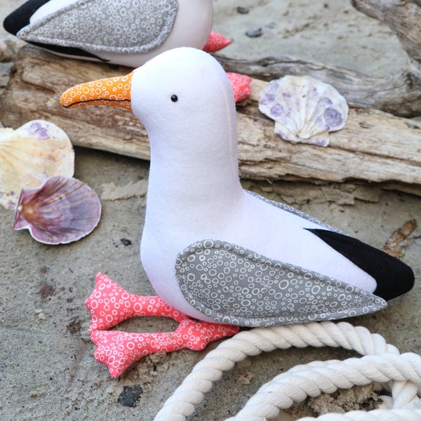 Gary & Glen, couture peluche mouette, motif mouette, peluche oiseau, softie oiseau, peluche mouette, softie mouette, motif feutre