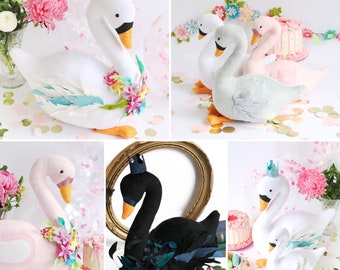 Swan Party, swan plush, swan sewing pattern, black swan, nursery decor, plush pattern, digital download, baby shower, stuffed animal