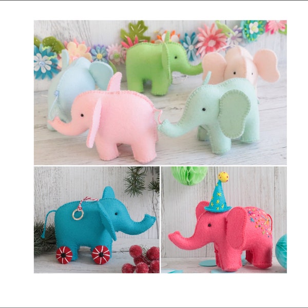 felt elephant sewing pattern, tiny felt elephant, embroidery, nursery decor, baby shower, elephant garland, plush pattern