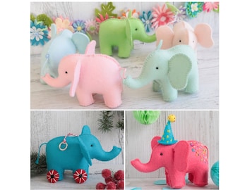 felt elephant sewing pattern, tiny felt elephant, embroidery, nursery decor, baby shower, elephant garland, plush pattern