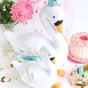 Swan Party, swan plush, swan sewing pattern, black swan, nursery decor, plush pattern, digital download, baby shower, stuffed animal