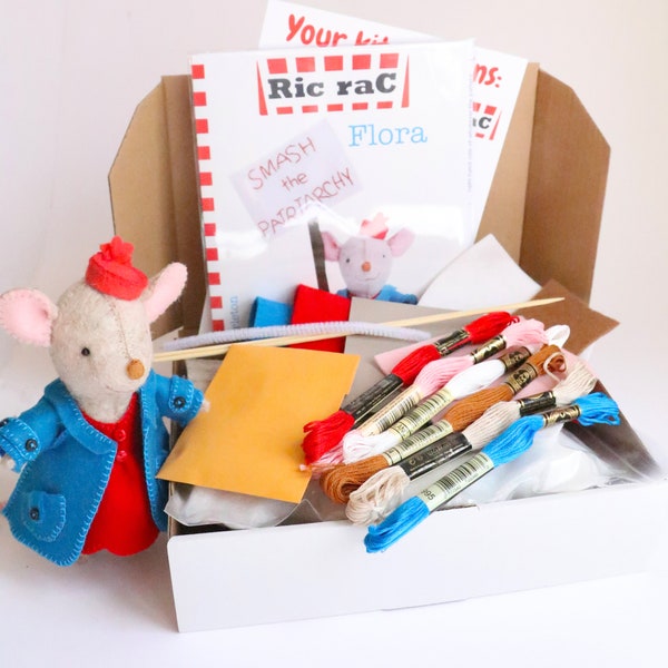 Sewing kit for Flora the feminist mouse, sewing kit, sewing supplies, stuffed animal, wool felt
