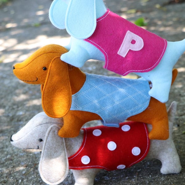 Felt Dachshund Sewing Pattern: Albie felt sausage Dog Instant Download Plush
